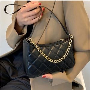 Vegan leather quilted gold chain crossbody bag